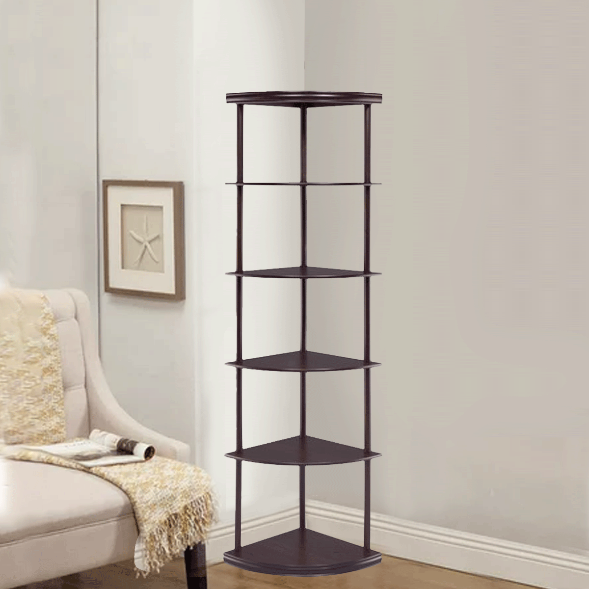 Freestanding Storage Shelf, Corner Bookcase Bookshelf with 5