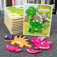 thumbnail image 4 of Children Preschool Educational Dinosaur Wooden Puzzle Birthday Gift Cartoon 3D Matching Puzzles Jigsaw Learning Toys, 4 of 5