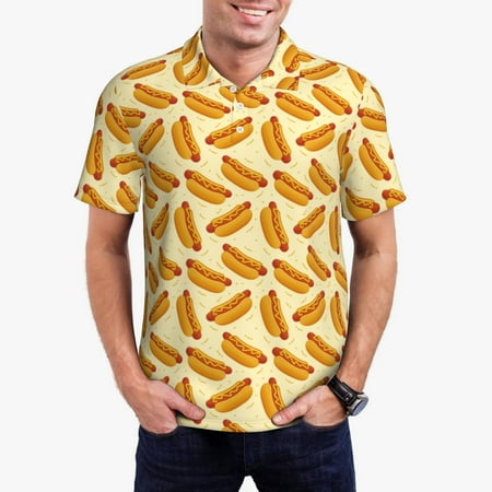 Gaeub Hot Dog 3 Print Men s Polo Shirts Short Sleeve Golf Performance Shirts Stretchy Golf Shirts Casual Summer Beach Shirts-X-Large