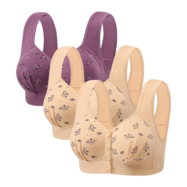 Posijego Women's Front Closure Bra 3 Pack Push up Wireless Bra Full Coverage Support Breathable Everyday Bras