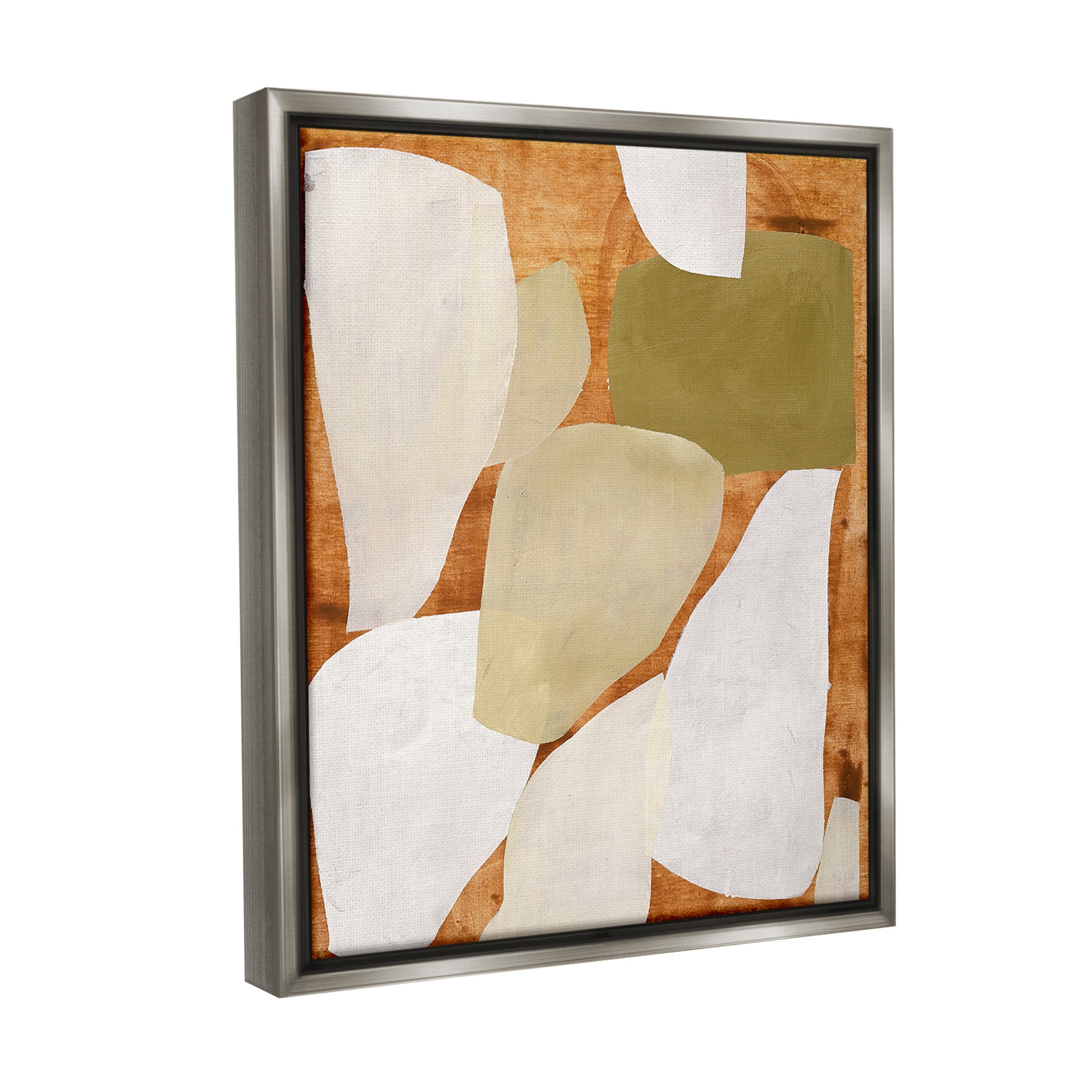 Stupell Industries Rustic Layered Shapes Abstract Painting Gray Floater Framed Canvas Art Print Wall Art, 17 x 21