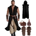 thumbnail image 2 of Virmaxy Halloween Costume Men's Medieval Hooded Tunic Set Renaissance Costume with Belt Pouch and Bracers for Halloween Party Black, 2 of 7