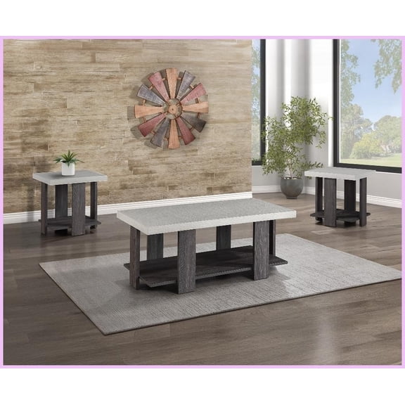 Gray Wooden Coffee Table Set for Living Room - 3-Piece Modern Cocktail & End Tables, Easy Assembly