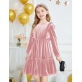 thumbnail image 4 of Arshiner Girl's Dress Vintage A-Line Long Sleeve Ruffle Swing Casual Velvet Dress with Pockets, 4 of 6