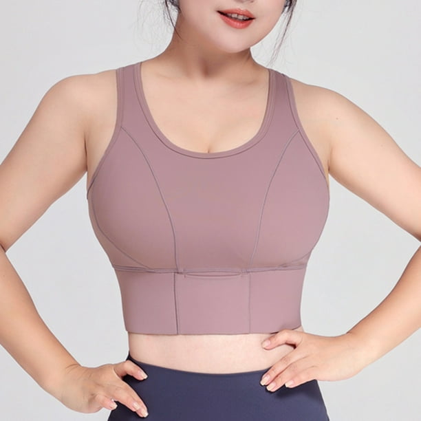 Plus Size Women Light Support Sports Bra Pullover Built Up Yoga Bras Padded  Crop Tank Top Athletic Cami Light Lined Moderate : : Clothing