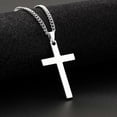 thumbnail image 2 of Collar con colgante de cruz religiosa de acero inoxidable pulido con cierre de langosta, 2 of 2