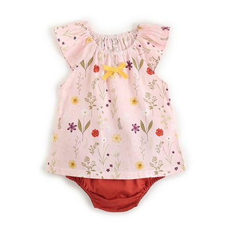 

Babys Toddler Girls Jumpsuit Bodysuits Floral Printed Bow Sleeveless Tops Romper Bodysuits Pants 2PCS Newborn Infant Child Clothing Streetwear Kids Dailywear Outwear