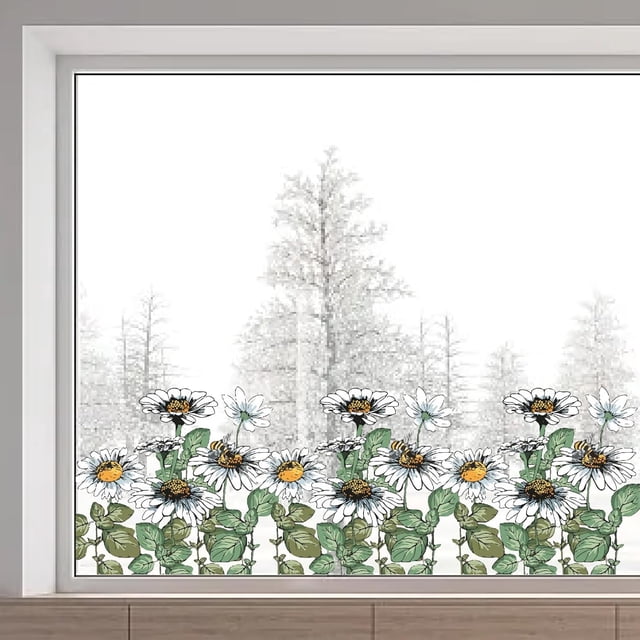 Calcomanías florales para ventanas con margaritas grandes de 46 x 15/116 x 38 cm, de doble cara, con diseño de flores naturales, de primavera, no adhesivas, de vinilo estático.