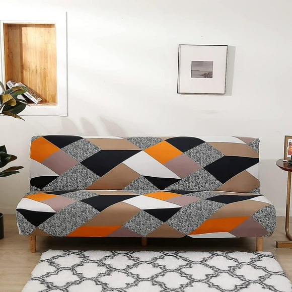 3 Seater Stretch Clic Clac Sofa Cover, Elastic Armless Sofa Cover, Spandex Sofa Cover, Universal Sofa Bed Cover,sofa Protector,orange Geometry