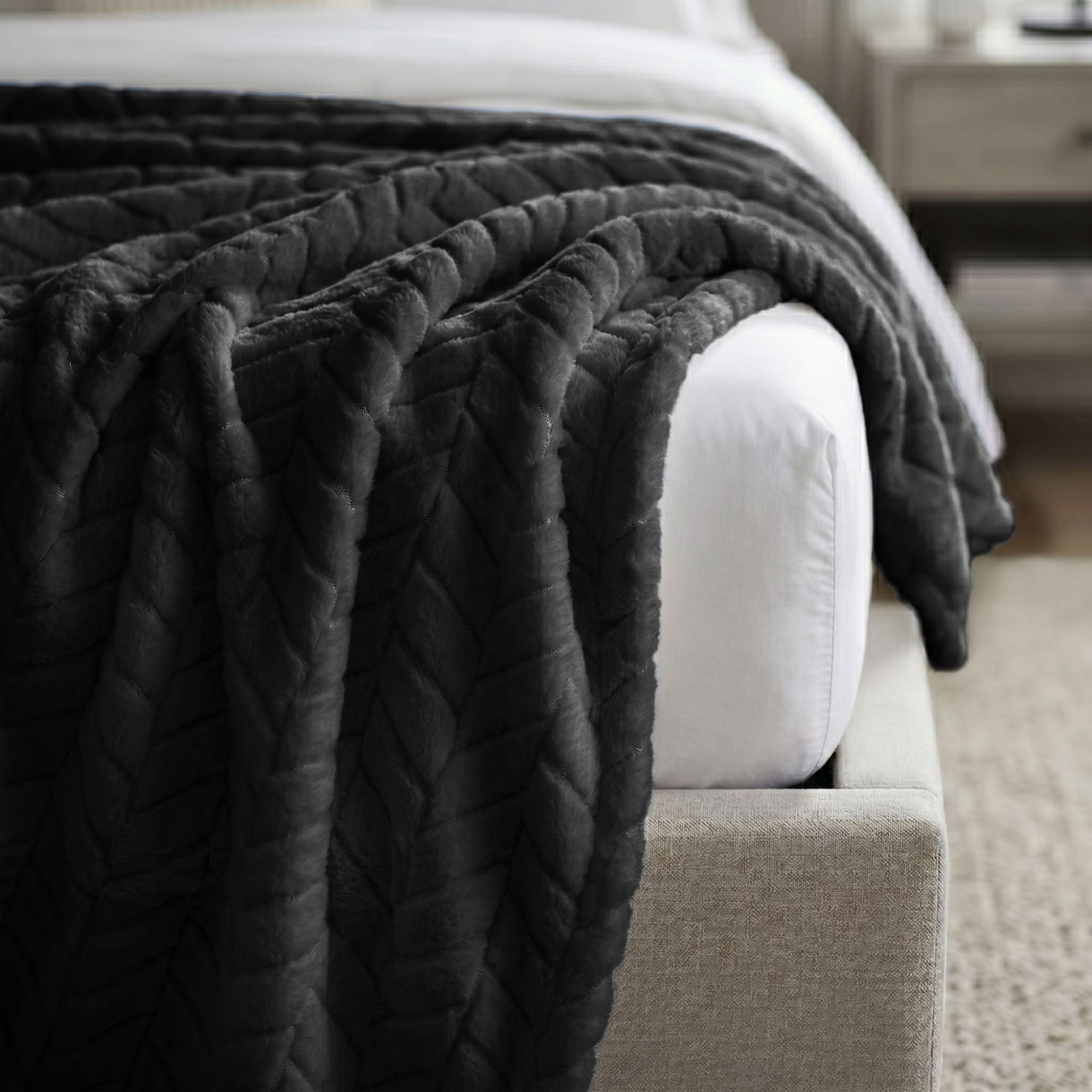 Superior Hope Herringbone Fluffy Fleece Blanket, Twin Size, Black
