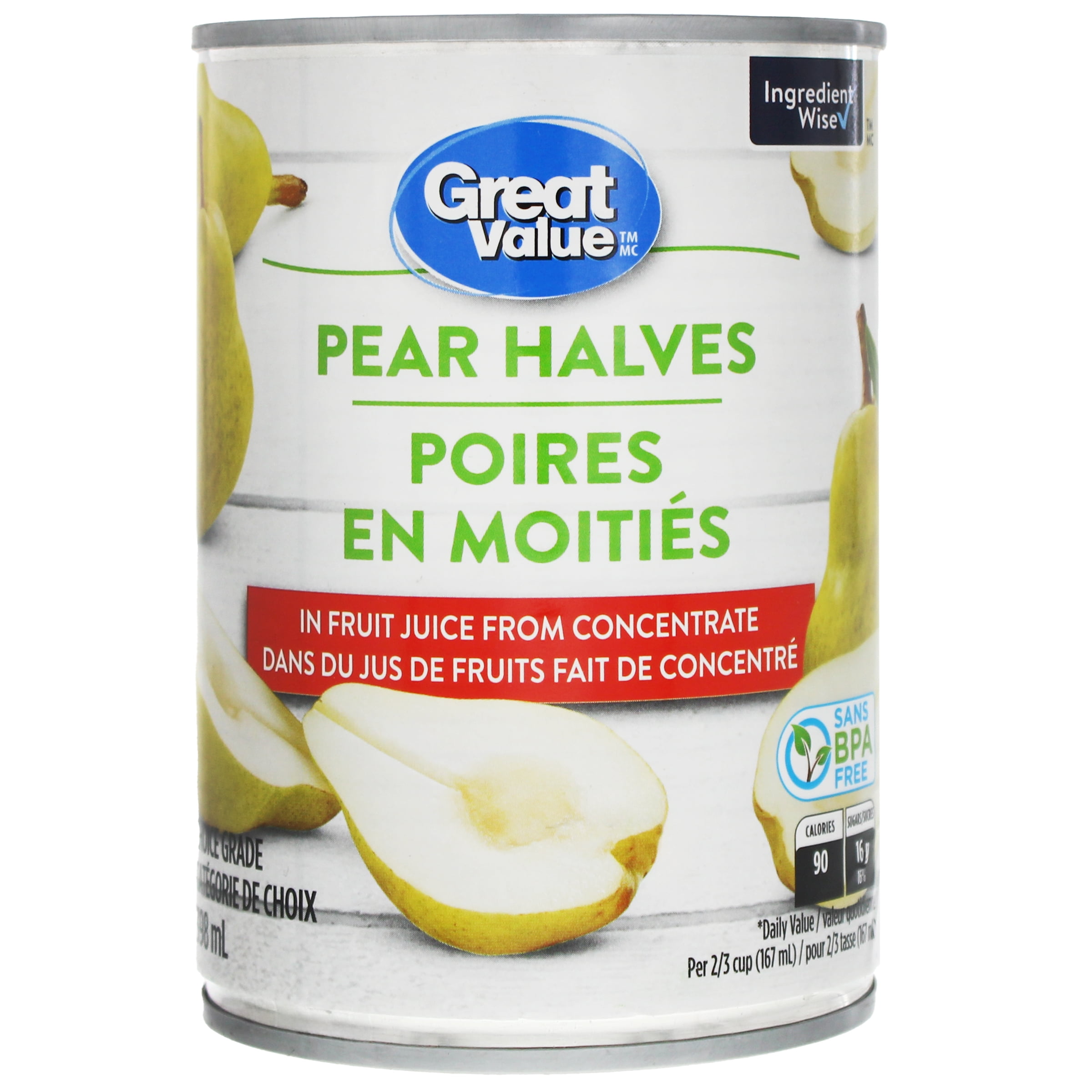 Great Value Pear Halves in Fruit Juice from Concentrate, 398 mL