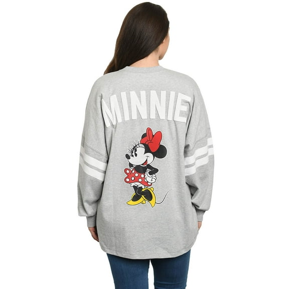 Disney Women Minnie Mouse Sweatshirt Jersey Long Sleeve Light Gray