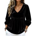 thumbnail image 4 of Xdegoge Women's Long Sleeve V Neck Tops Velvet Blouses Lace Trim Peplum Babydoll Shirts Casual Fall Tunic Tops for Women, 4 of 7
