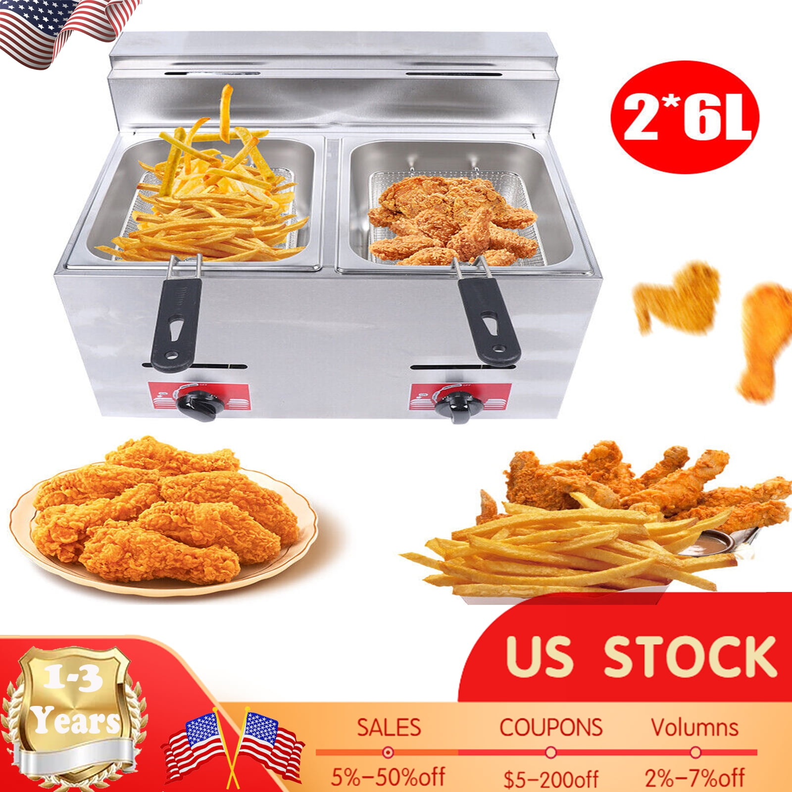 Commercial Countertop Gas Fryer Deep Fryer Restaurant Stainless Steel 12L Gas Fryer w/ 2Baskets