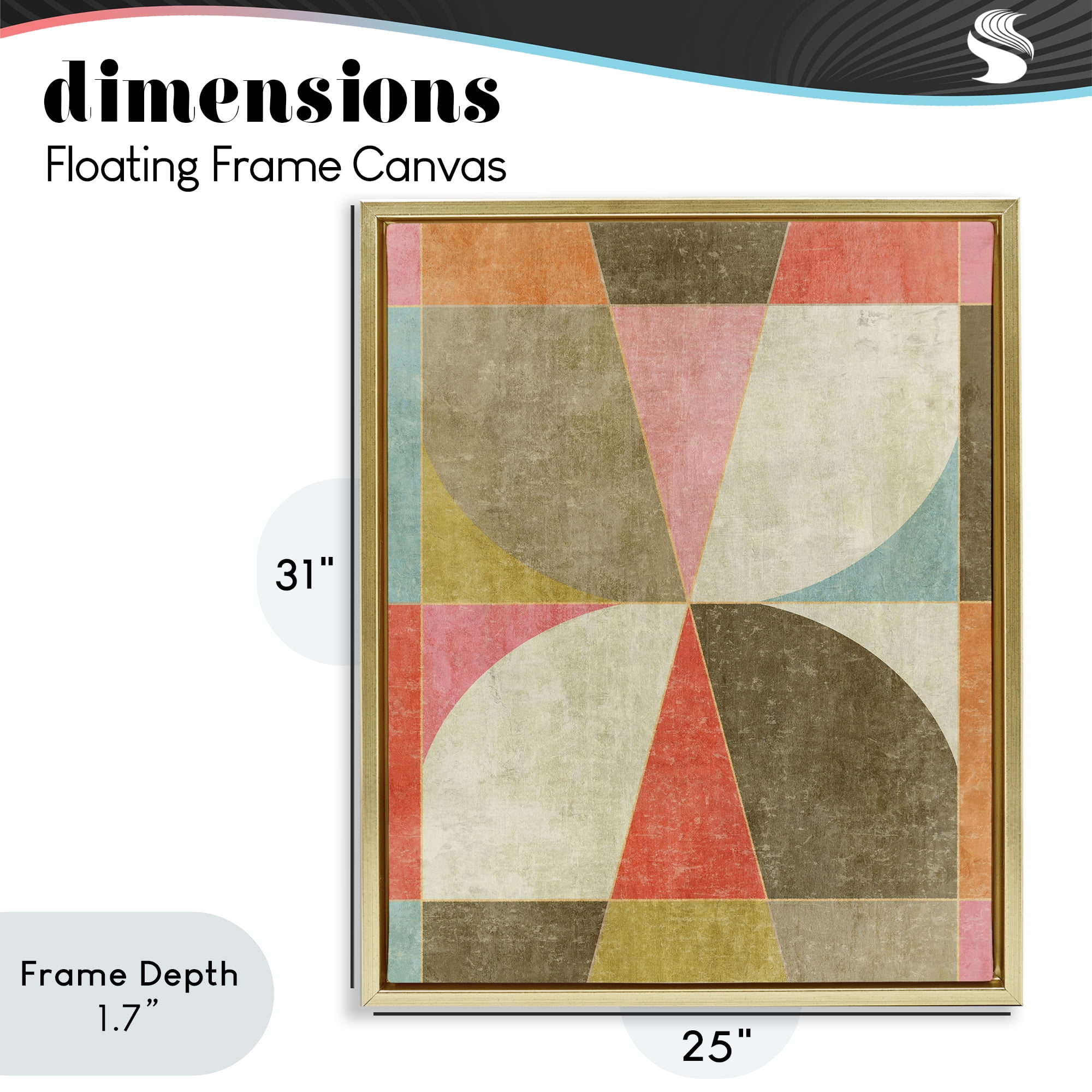 Stupell Industries Pinwheel Symmetric Shapes Gold Framed Floater Canvas Wall Art, design by Suzanne Nicoll