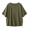 thumbnail image 5 of RQYYD Womens Short Sleeve Round Neck Tops Casual Henley Button Blouses Linen Blend Tee Shirts Clothes, 5 of 7