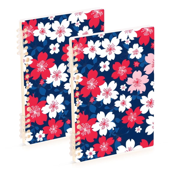 Colorful Cherry Blossoms Notebooks 2 Pcs 1-subject Journal 60 Sheets A5 College Ruled Paper Detachable Ring 8.3"x5.7"