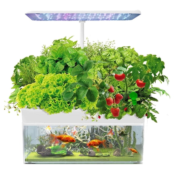 12 Pods Indoor Hydroponics Growing System with Eco Fish Tank & LED Grow Light, Height Adjustable, Ideal for Home Kitchen & Office