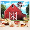 thumbnail image 2 of 7 x 5 ft Rustic Western Farm Red Barn Backdrop Red Barn Blue Sky White Clouds Green Trees Windmills Background for Photography Kids Birthday Party Photo Studio Props, 2 of 4