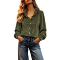 thumbnail image 5 of Chbgutlmr Button down Velour Tops for Women Peasant Long Sleeve Ruffled V Neck Blouse Tops Casual Loose Fall Trendy T-Shirts, 5 of 9