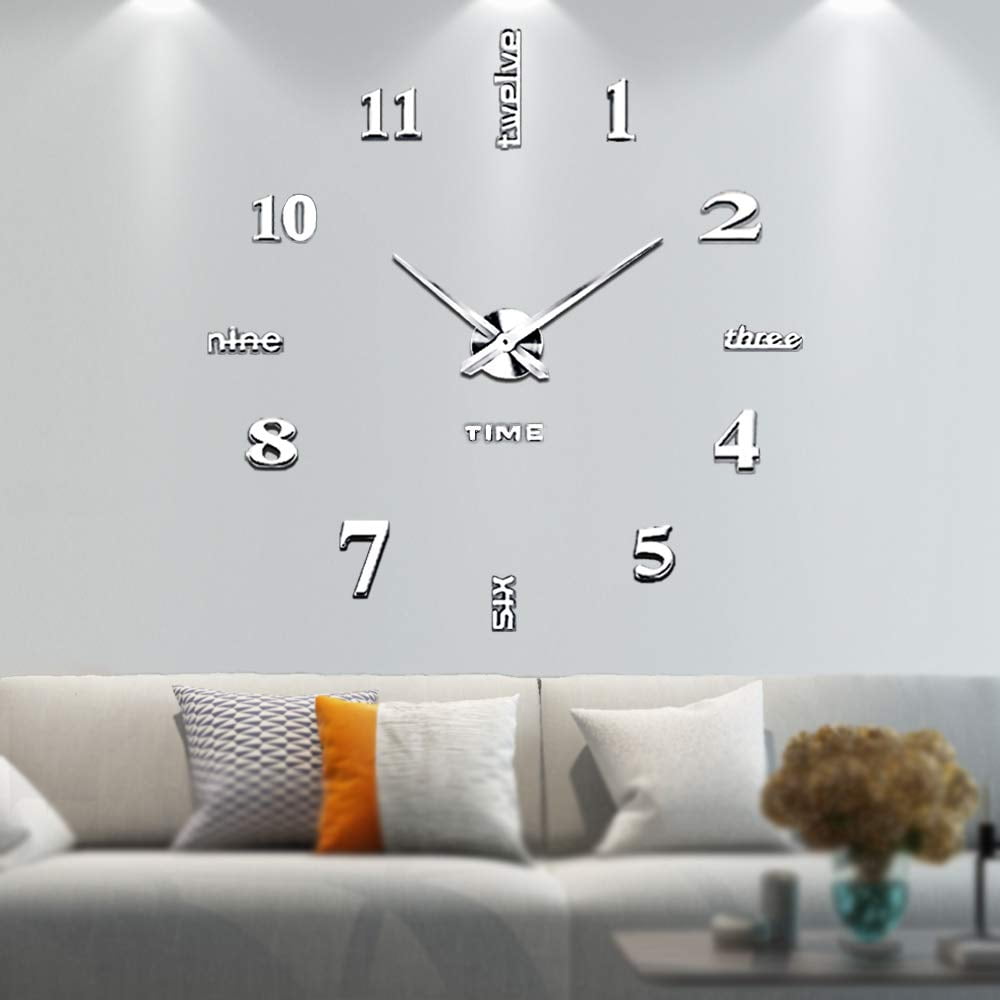 DIY Wall Clock, 3D Mirror Stickers Large Wall Clock Frameless ...