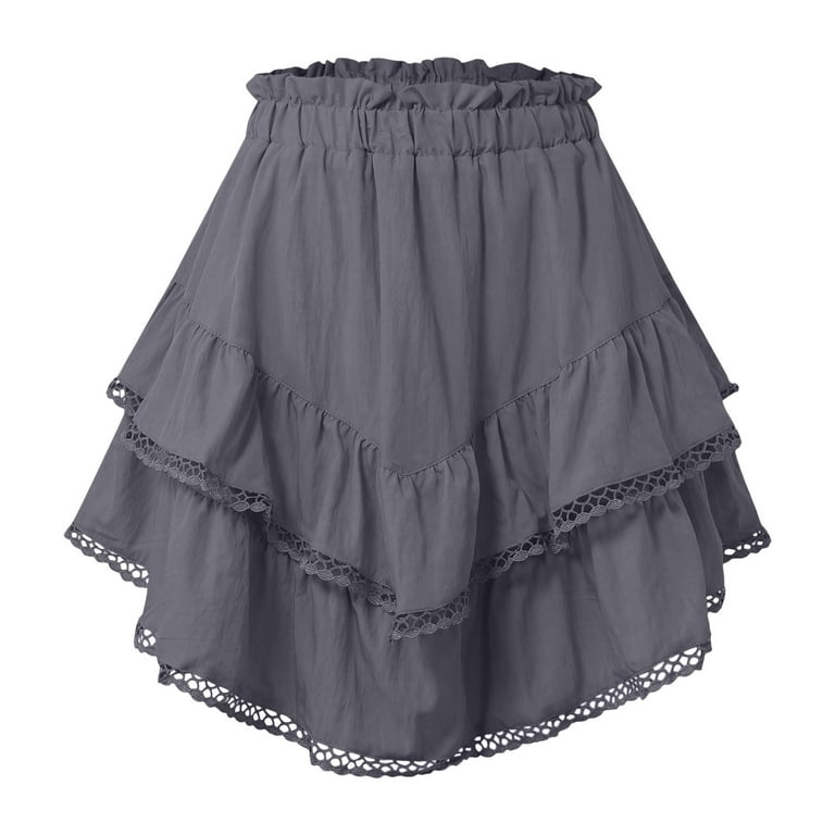 vigerkar Women's High Waist Ruffle Mini Skirt Lace Trim Flowy Boho