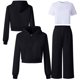 thumbnail image 4 of Chaqueta de invierno de color liso para niños, sudadera larga con capucha y camiseta, pantalones deportivos informales con forro polar para mayor calidez, conjunto de tres piezas para niños, poliéster, 4 of 4