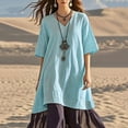 thumbnail image 3 of Womens Long Linen Dresses Plus Size 1/2 Sleeve Baggy Flowy Casual Dress Beach Travel Maxi Tshirt Dresses Sky Blue, 5XL, 3 of 5