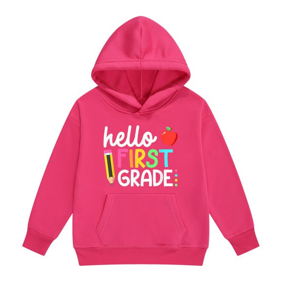 Girl's Letter Graphic Hoodies Long Sleeve Hooded Sweatshirts Pullover Preppy Cute Hoodies Trendy First Grade School Uniforms