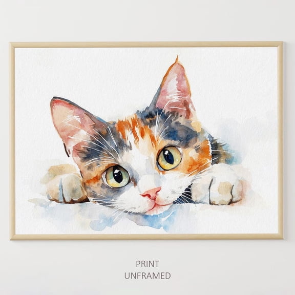 Calico Cat Poster, Kitten Art For Room, Unframed Poster Size 8x12