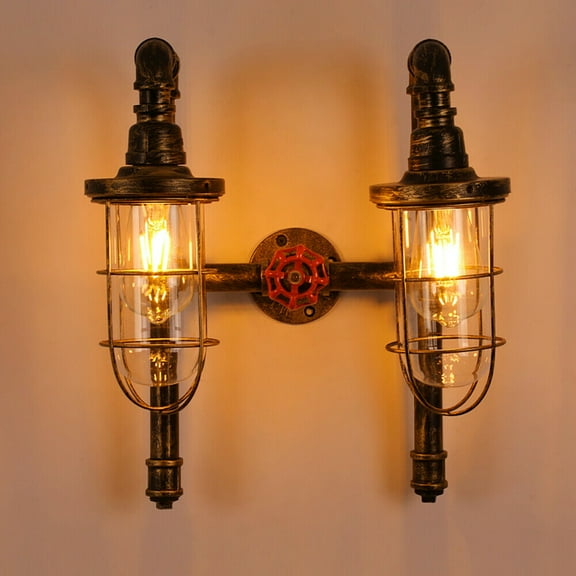 CNCEST Industrial Style 2-Light Wall Sconce Lamp Wall Light W/Glass Shade Light Home/ Cafe Decor Vintage