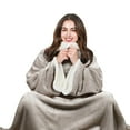 thumbnail image 2 of Tirrinia Sherpa Wearable Blanket Ultra Soft Comfy Warm Plush Full Body Throw with Sleeves, Reading Wrap TV Blankets Robe Cover for Adult Grandma Women and Men, Camel, 2 of 7