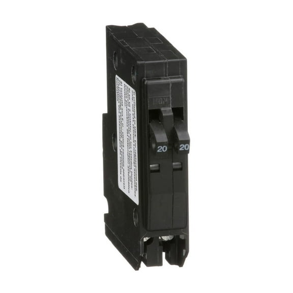 Square D - Tandem Mini Circuit Breaker, QO, 1 Pole at 20A, 120/240VAC, 10kA, Plug in Mount, Clam Pack - QO2020C