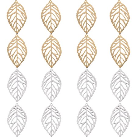 16 Pcs Tree Leaf Brass Charms Hollow Leaf Pendants Metal Filigree Leaf Pendants