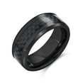 thumbnail image 1 of Geometric Pattern Black Carbon Fiber Inlay Couples Titanium Wedding Band Rings for Men for Women Comfort Fit 8MM, 1 of 4