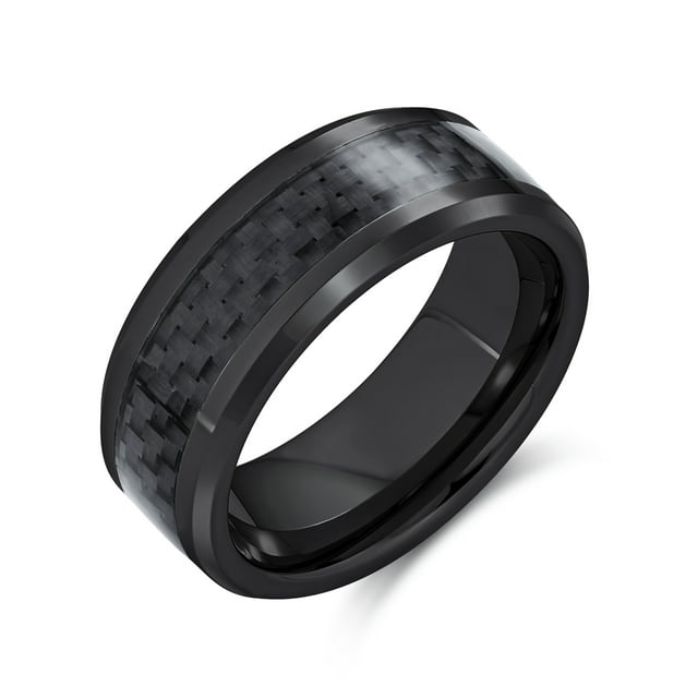 Geometric Pattern Black Carbon Fiber Inlay Couples Titanium Wedding Band Rings for Men for Women Comfort Fit 8MM