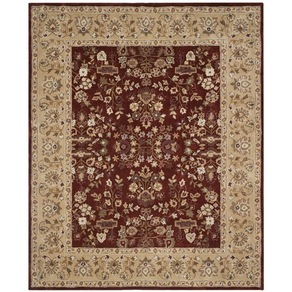 SAFAVIEH Total Performance Josh Floral Bordered Area Rug, Rust/Green, 8' x 8' Round