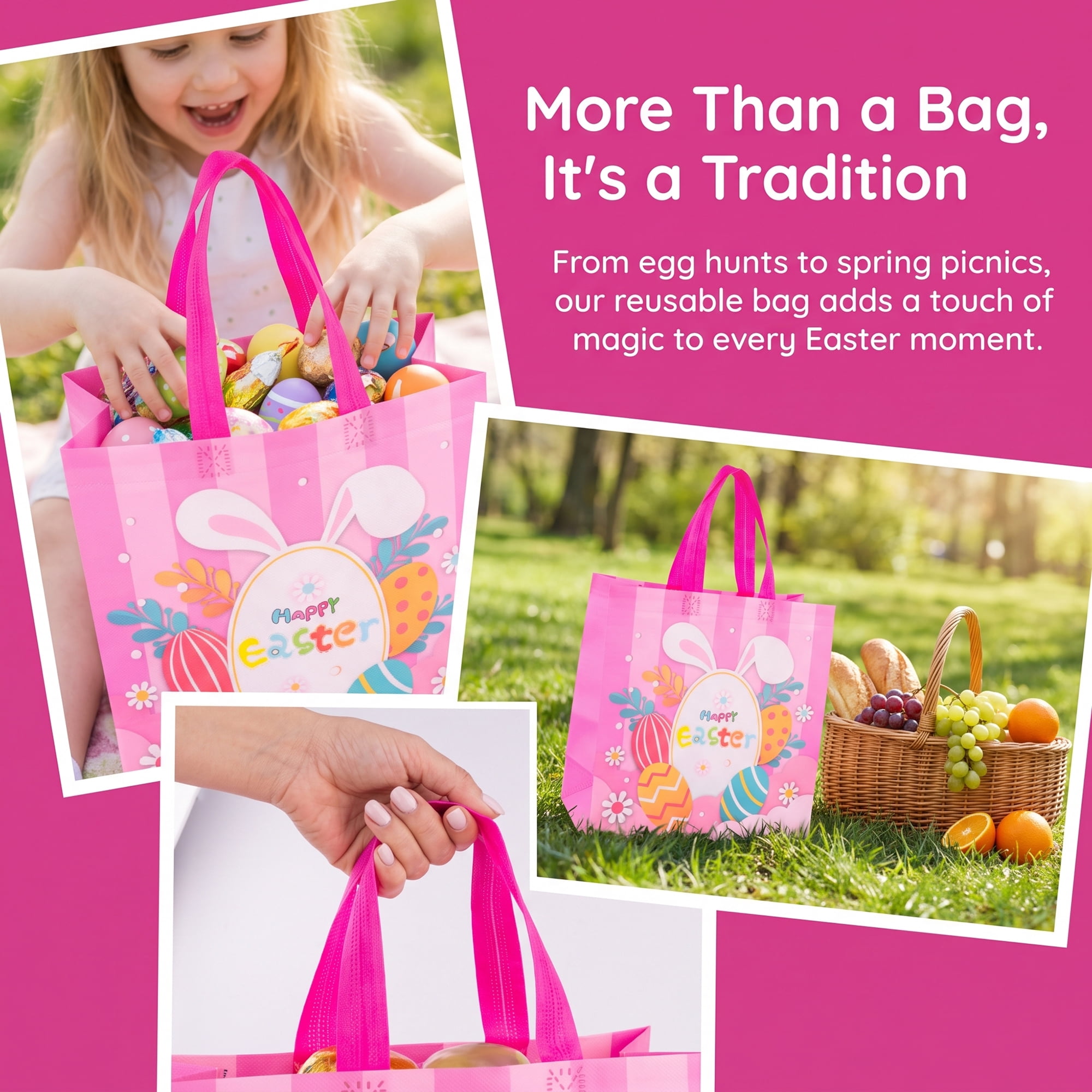 Unique Bargains 10Pcs Easter Themed Gift Bags with Handles Pink 10.6" x 4.3" x 11.4"