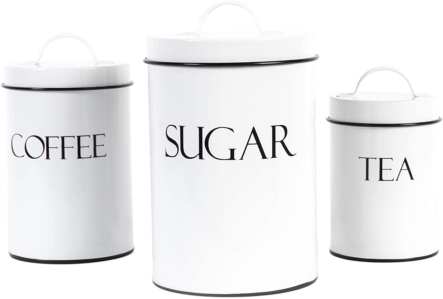 Set Of 3 Tea Coffee Sugar Jars Storage Canisters Air Tight Lid Kitchen Container 