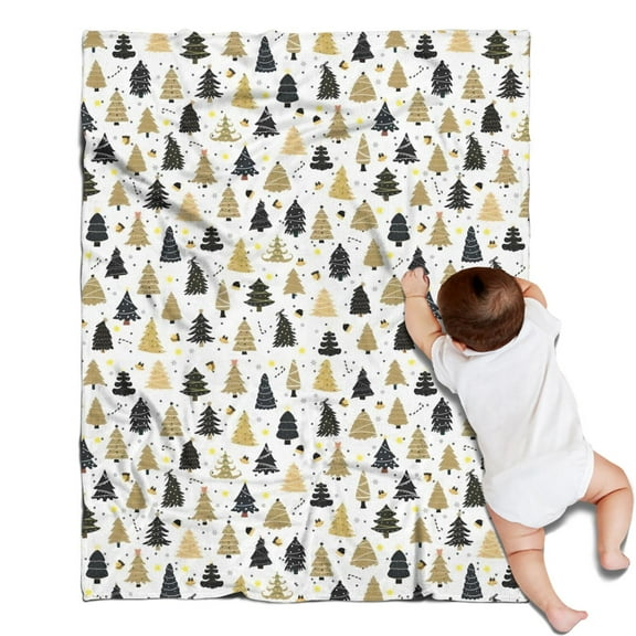 Gold Christmas Tree Pattern Blanket,Comfortable Soft Flannel Throw Blanket,All Season,Warm Lightweight Blankets for Sofa Bed Couch Living Room Chair,30"x40"