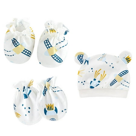 

Pontos 3Pcs/Set Baby Hat Mittens Cartoon Pattern Keep Warmth Breathable Cute Infant Beanie Caps Gloves Foot Covers Baby Supplies