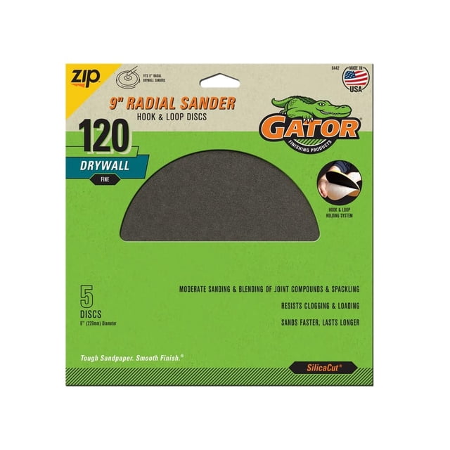 Disco de lijado Gator de 9 pulgadas CeramMax 120 Grit Fine, paquete de 5