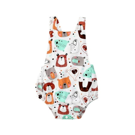 

EYIIYE Newborn Baby Boy Girl Sleeveless Cartoon Bear Print Backless Romper Casual Overall 0-EYIIYE