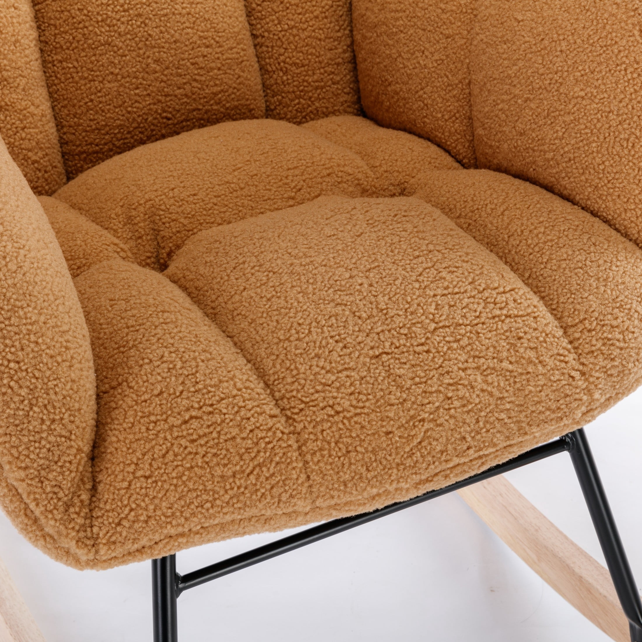 Noble House Takala 31" Teddy Fabric Rocking Glider Nursery Chair, Upholstered Accent Armchair for Living Room, Khaki