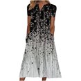 thumbnail image 2 of SMihono Robe d'Été Bohème pour Femmes Grande Taille Mode Femmes Été Décontractée Col en V Imprimé Manches 3/4 Pli Mini Robe, 2 of 4