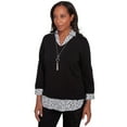thumbnail image 3 of Alfred Dunner Womens Petite Heart Woven Trim Two In One Sweater, 3 of 4