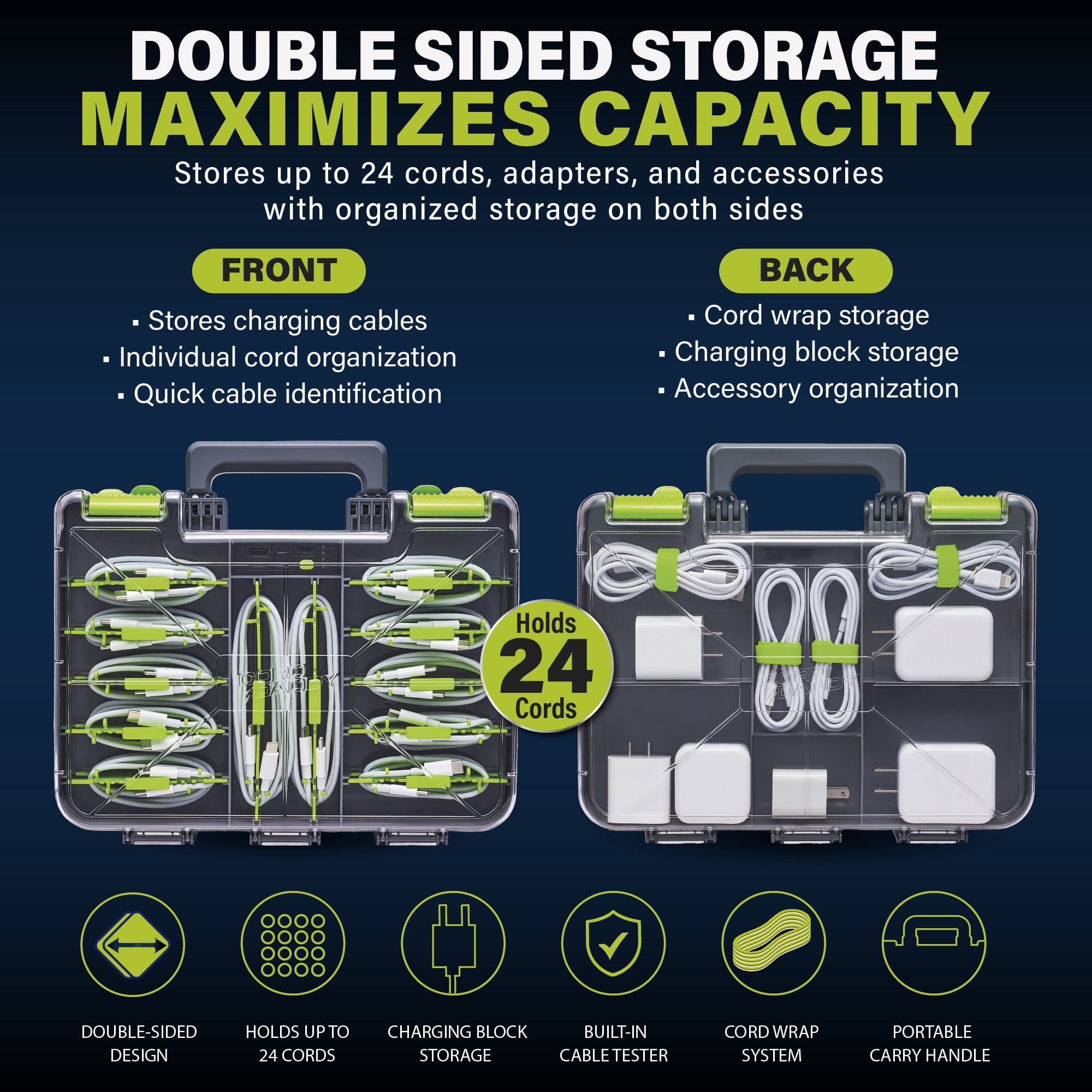 Ontel Cord Daddy Cord Organizer Case for Cables and Chargers, Tech & Electronics Organizer | Holds Cords, Cables, Chargers & Accessories | Compact Zip Case