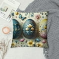 thumbnail image 2 of GOSMITH Happy Easter Pillow Covers, Striped Hello Spring Floral Bunny Rabbit Eggs Decorative Farmhouse Throw Pillowcases for Home Sofa Couch Decoration (Blue), 2 of 5