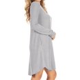 thumbnail image 2 of Women's A-Line Round Neck Long Sleeve Pockets Lightweight Solid Mini Midi Dress, 2 of 5
