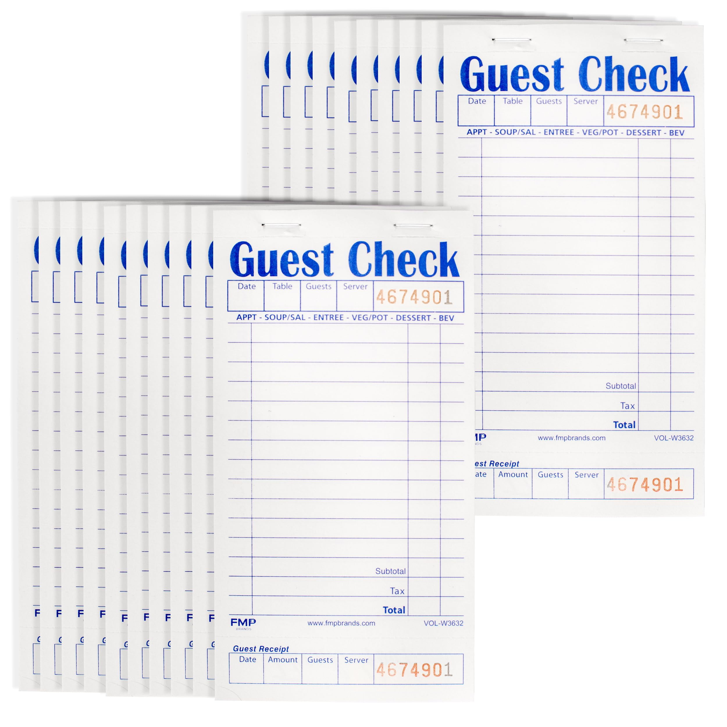 [20 Pads, 50 Sheets/Pad] Single Part Guest Checks Pad for Restaurants
